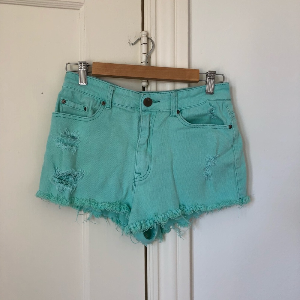 BDG mint high rise cheeky Jean shorts